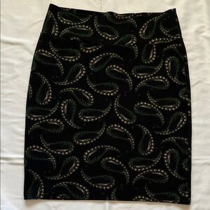 LuLaRoe Black Pencil Skirt with Green and Cream Paisley
